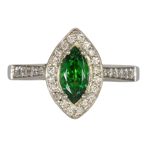 Tsavorite Garnet Ring With Natural Diamond Accents: Solid 14k Gold, Size 6.75