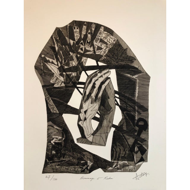 Henri Georges Adams, Surrealist Carborundum Etching, Homage a Rodin, c.1960 For Sale