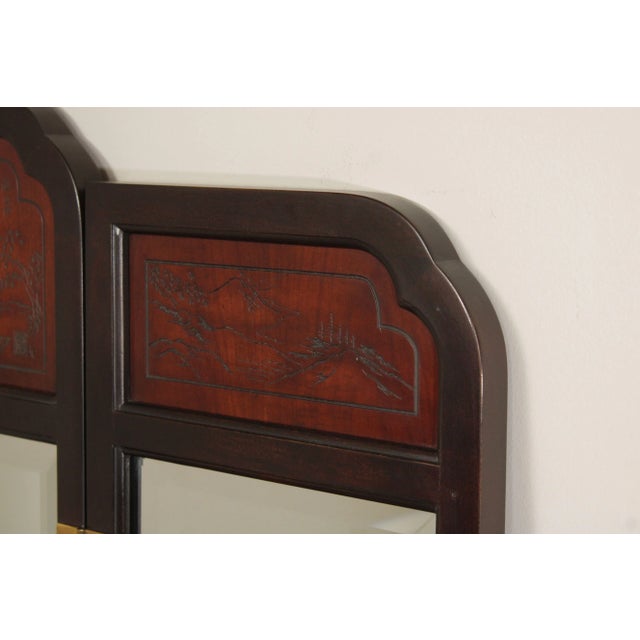 Brown Drexel Heritage Chinoiserie Carved 'Connoisseur' Trifold Dresser Mirror For Sale - Image 8 of 12