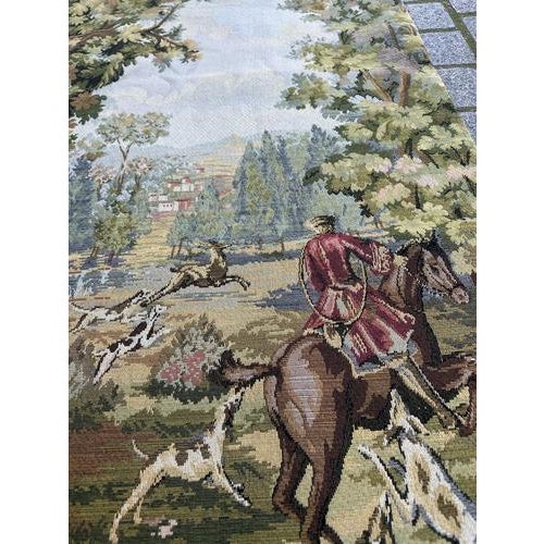 Vintage French Jacquard Tapestry with Hunters and Hounds in the style of Aubusson, 1970s For Sale - Image 14 of 18