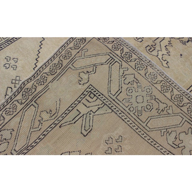 Charcoal Vintage Cream and Charcoal Turkish Oushak Rug With Stylized Medallion Design For Sale - Image 8 of 9