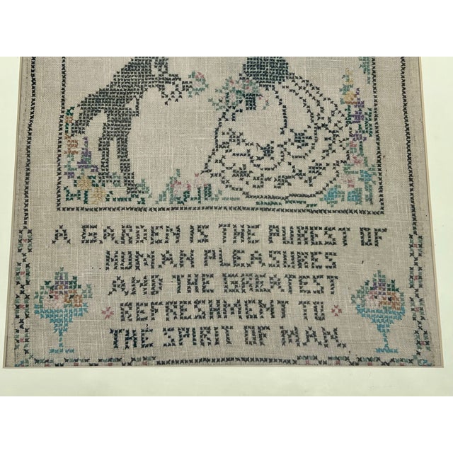 Vintage Cross Stich 'The Garden' With Francis Bacon Quote For Sale - Image 4 of 5