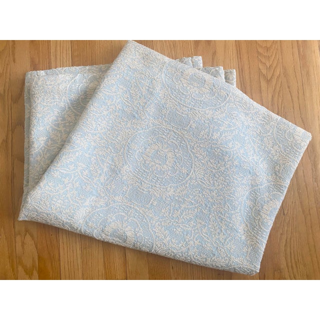 Blue Blue Ivory Woven Medallion Damask Full Bedspread For Sale - Image 8 of 9