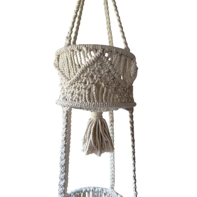 Handwoven Cotton Macrame Tiered Plant Hanger For Sale - Image 4 of 8