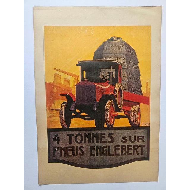 Art Deco Advertising Poster Englebert Pneu, 1930s, in Very Good conditions. Designed 1920 to 1949