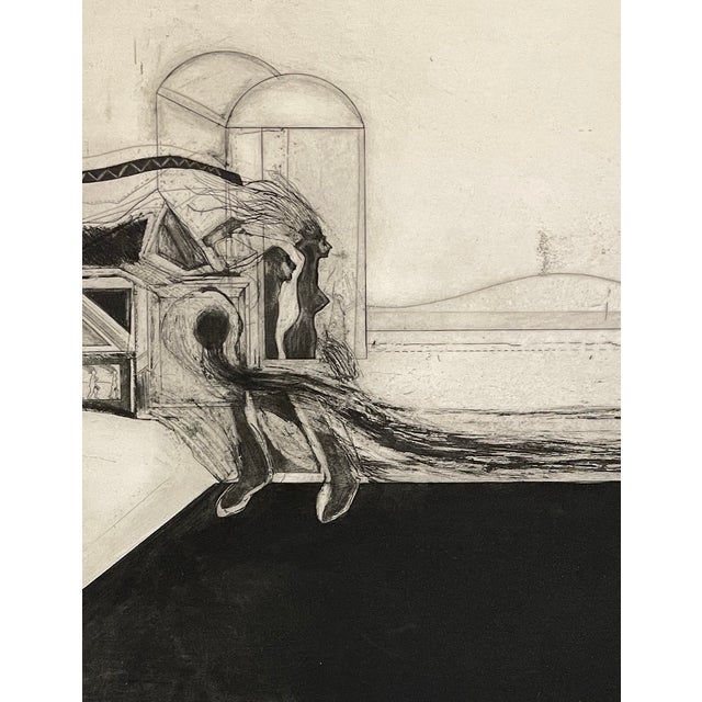 Large etching on paper by R. Johnston, pencil signe, dated 1964, titled "_____Booth" and editioned as first state.