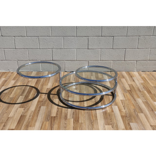 1970s Italian Chrome Swivel Coffee Table With Glass Tops For Sale - Image 9 of 18