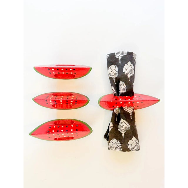 Vintage Folk Art Watermelon Napkin Rings For Sale - Image 4 of 13