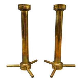 Pair of Modernist Heavy Solid Brass Candlestick Candle Holder Set of 2 For Sale
