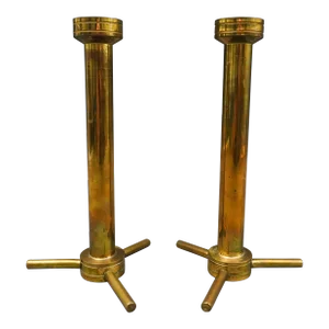 Pair of Modernist Heavy Solid Brass Candlestick Candle Holder Set of 2