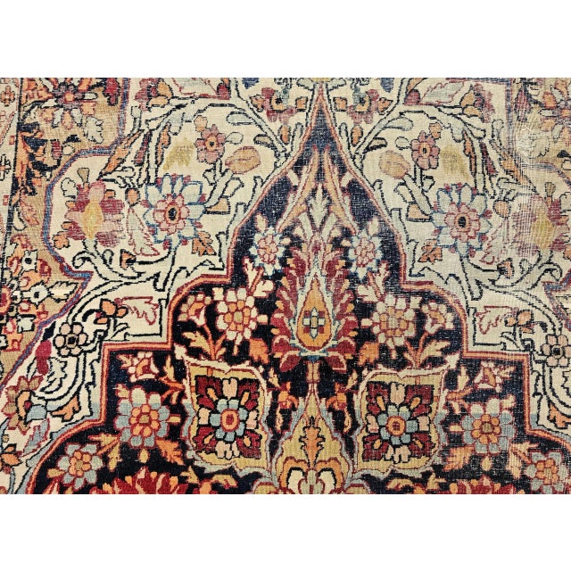 19th Century Persian Kerman Lavar Area Rug, Handwoven Floral Pattern, Ivory & Red, 5’ X 8’ For Sale - Image 12 of 12