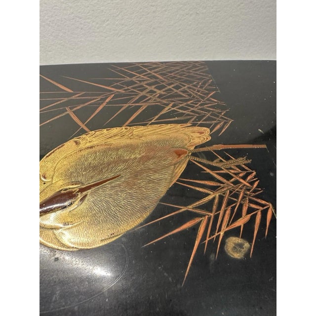 Antique Shikki Japanese Lacquer Box with Makie Crane For Sale - Image 12 of 13