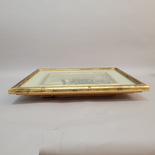 1970s Pair of Hollywood Regency Chinoiserie Figural Shadowboxes in Faux Bamboo Gilt Frames, C. 1970s For Sale - Image 5 of 8