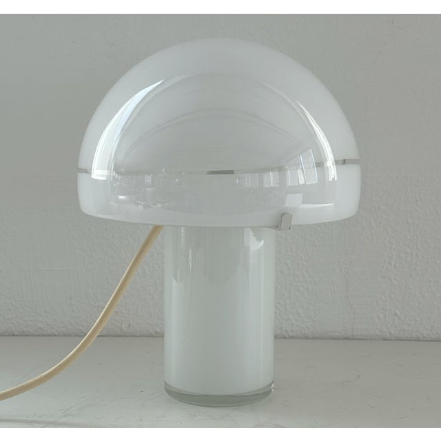 Lt907 table lamp in white murano glass with a transparent mushroom-shaped shade, designed by carlo nason for a.v. Mazzega,...