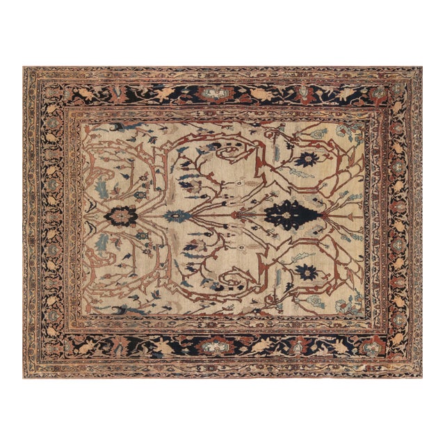 19th Century Persian Tabriz Cream, Brown, Gray and Black Handwoven Wool Rug For Sale