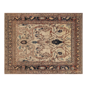19th Century Persian Tabriz Cream, Brown, Gray and Black Handwoven Wool Rug