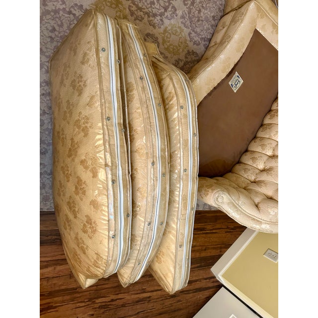 VTG 1960’s, (3) Piece, Curvy, Custom-Designed Sectional, by Soref’s, With a Tufted Creamy-Golden Upholstery, Sculpted Back, Original Vinyl Protectors For Sale - Image 11 of 12