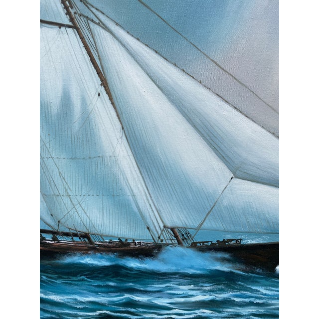 1970s Original Mid-Century Oil on Canvas Painting of the Historic Schooner Yacht America, After Carl G. Evers For Sale In San Francisco - Image 6 of 13