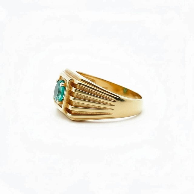 Not Yet Made - Made To Order Emerald Solitaire Ring for Men Silver, Gold, Size 10 For Sale - Image 5 of 7