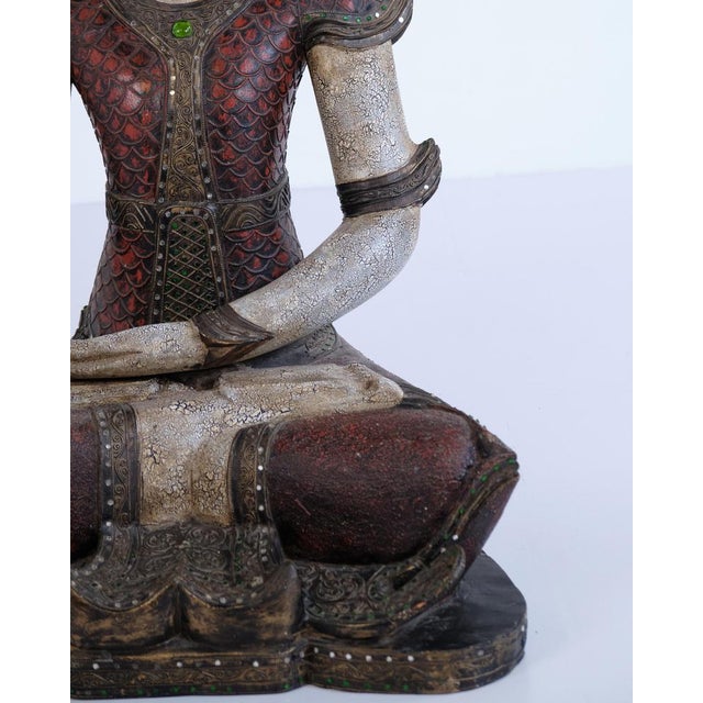Buddha Figure in Carved Wood, Thailand, 1920s For Sale - Image 3 of 8