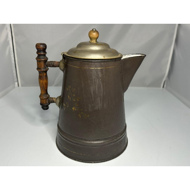 Antique Floral Enamelware Coffee Pot: 19th Century French Shabby Chic Decor For Sale - Image 4 of 10