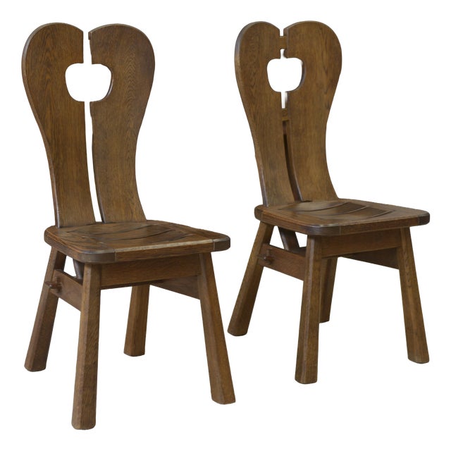 Brutalist Oak Chairs by De Puydt, 1960s, Set of 2 For Sale