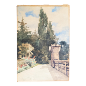 Early 20th Century Watercolor Painting of Garden Scene, Signed Illegibly