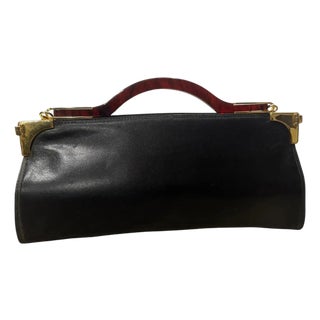 A 1980s Black Leather and Faux Tortoiseshell Bakelite Italian Top Handle Bag For Sale