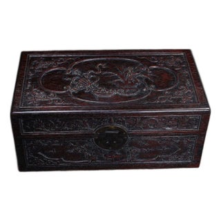 Zitan Wood Box Carved With Floral Motif For Sale