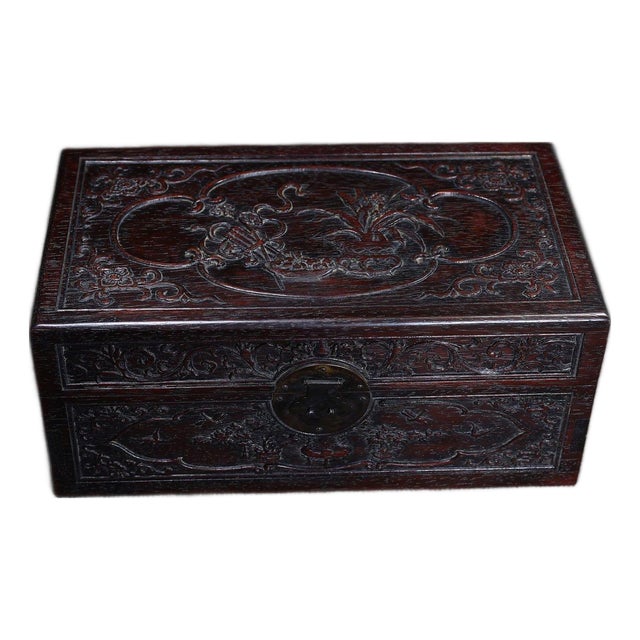 Zitan Wood Box Carved With Floral Motif For Sale