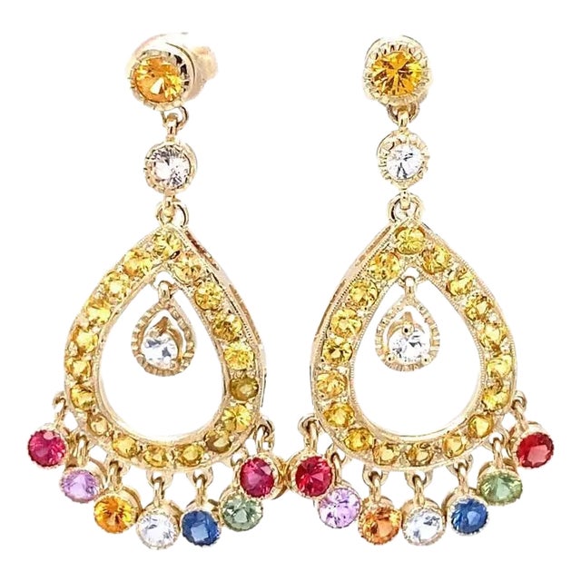 Sapphire 14 Karat Yellow Gold Chandelier Earrings - 2 Pieces For Sale