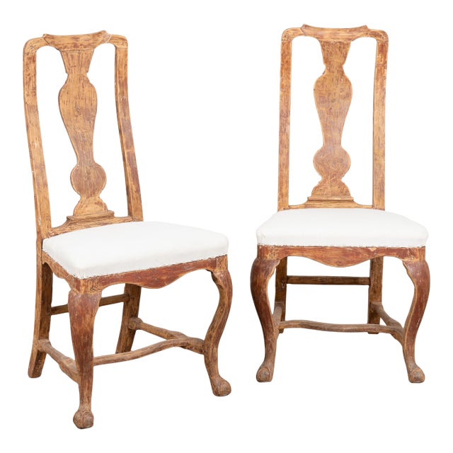 Late 18th Century Pair of Swedish Red Painted Rococo Pine Side Chairs For Sale