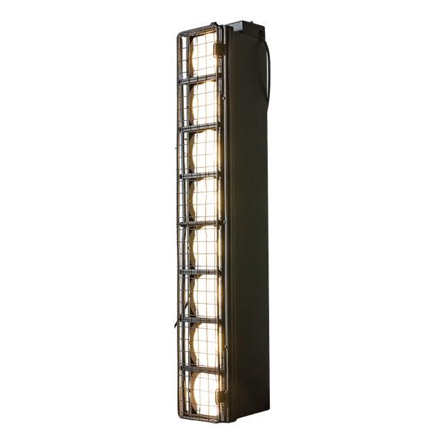 Mid-Century Black with Wire Grille Theatre Batten Light from Siemens, Germany, 1960s For Sale