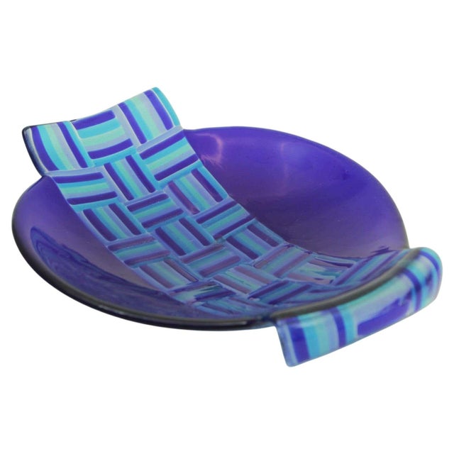 Postmodern Vintage Postmodern Blue Fused Art Glass Sculptural Bowl, circa 1980 For Sale - Image 3 of 17