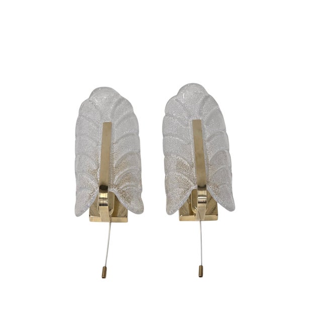 Orrefors Wall Lights Acanthus Leaf by Orrefors and JBS Fagerlund and Carl Fagerlund, Sweden, 1960s, Set of 2 For Sale - Image 4 of 16