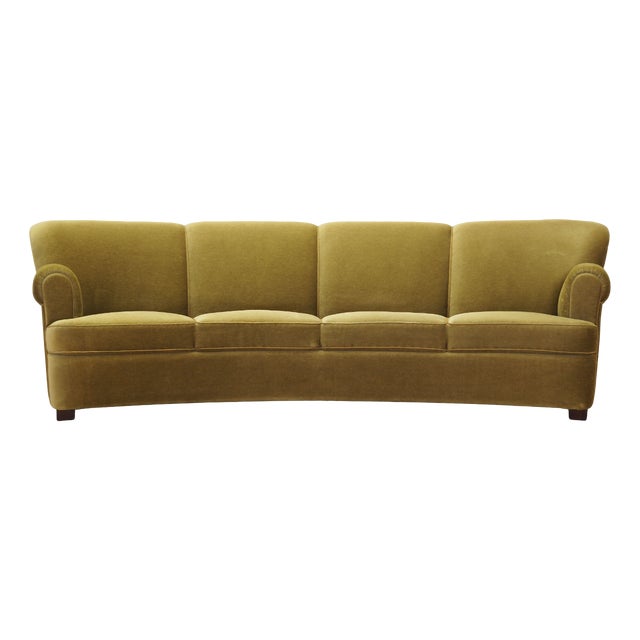 Vintage Danish Sofa in Green Velour, 1960s For Sale