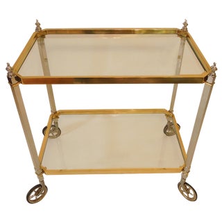 1960s Italian Brass, Nickel & Glass Bar Cart For Sale