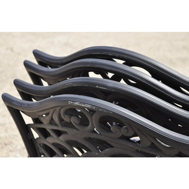 Tuscan Mediterranean Black Aluminum Metal Garden Patio Dining Chair - Set of 4 For Sale - Image 11 of 12
