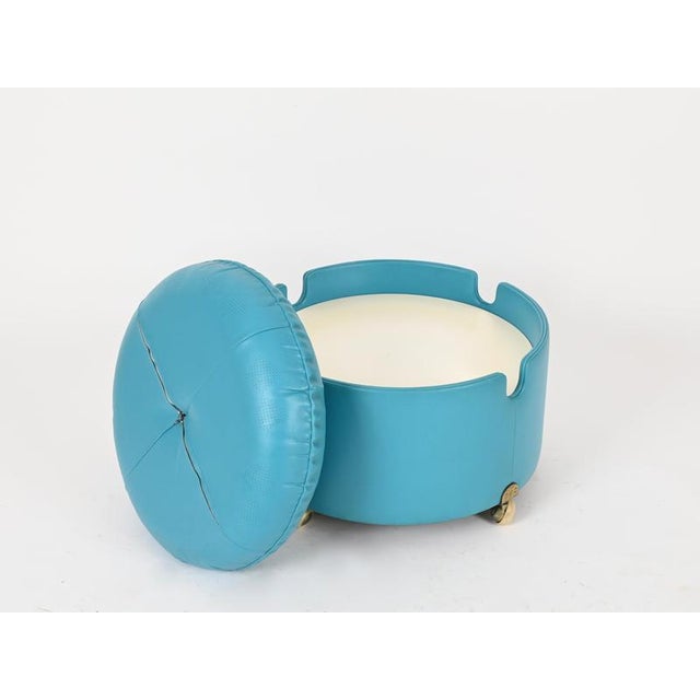 Dilly Dally Pouf in Turquoise Leather by L. Massoni for Poltrona Frau, Italy, 1968 For Sale - Image 6 of 14