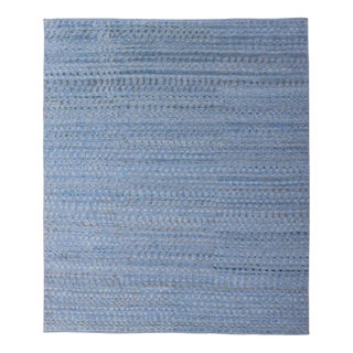 Modern Hi-Low Area Rug With Abstract Design in Light Blue and Green For Sale