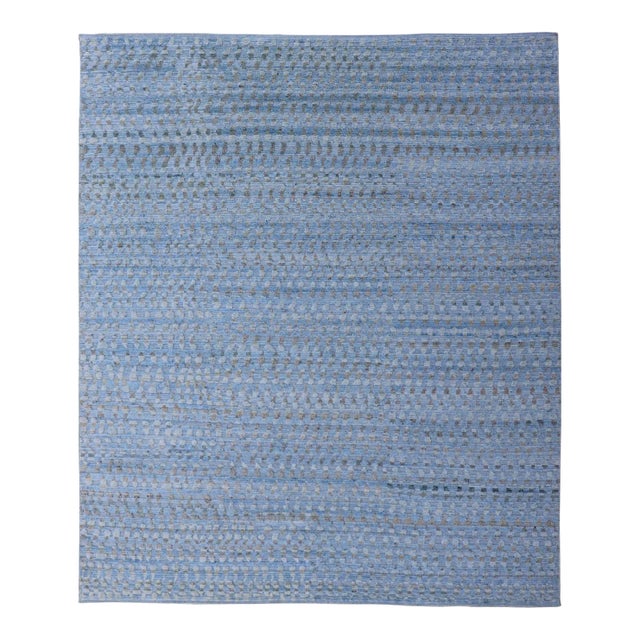 Modern Hi-Low Area Rug With Abstract Design in Light Blue and Green For Sale