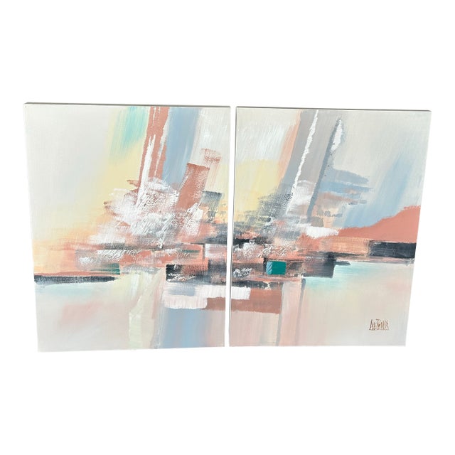 1990s Pair of Canvas Abstracts by Lee Reynolds For Sale