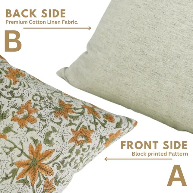 Fabdivine Indian Block Print Cushion Cover 14x14 Inch Cotton Linen-Saptrishi For Sale - Image 4 of 5