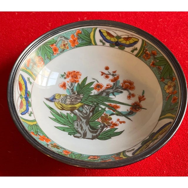 French Limoges Porcelain Bowl With Metal Mounted Rim in the Chinese Famille Vert Kangxi Taste For Sale - Image 4 of 7