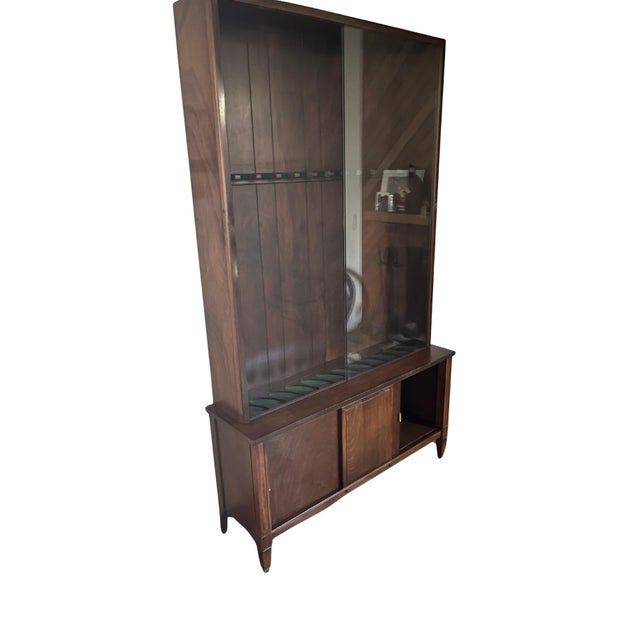 Wood Walnut Mid Century Modern Glass Display Cabinet 74” Tall X 44.5” Wide. Rifle / Pool Stick Display For Sale - Image 7 of 9