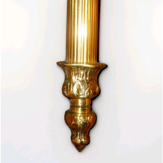 Antique 20" French Regency Brass/ Bronze Hand Held Torch Wall Sconce With Flame Shades For Sale - Image 12 of 18