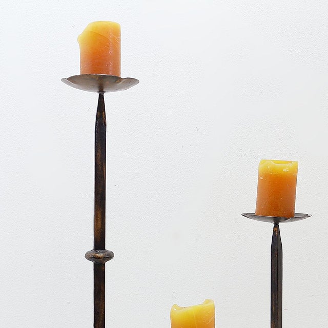 Brutalist Tripod Candlesticks in Wrought Iron, Set of 3 For Sale - Image 7 of 11