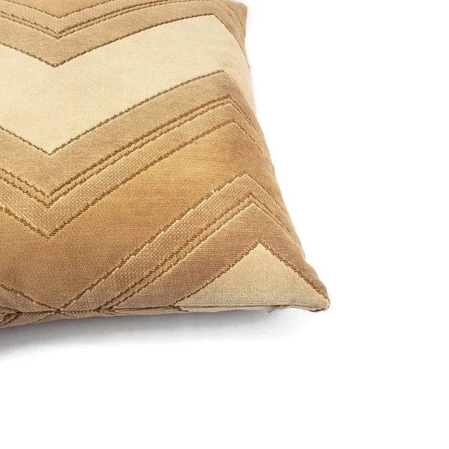 Vintage Tan Velvet Chevron Pattern Pillow Cover For Sale - Image 4 of 6