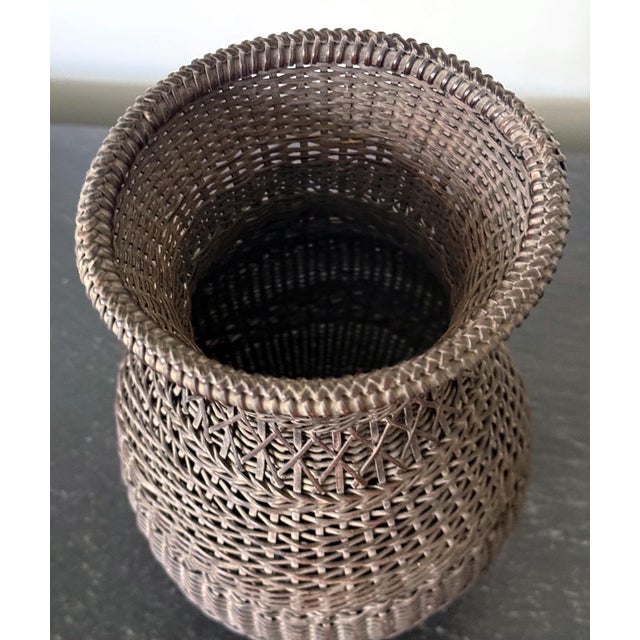 Wood Antique Japanese Hanging Ikebana Bamboo Basket For Sale - Image 7 of 12