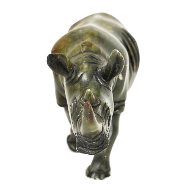 Figurative Late 20th Century Verdite Rhino Stone Sculpture For Sale - Image 3 of 6